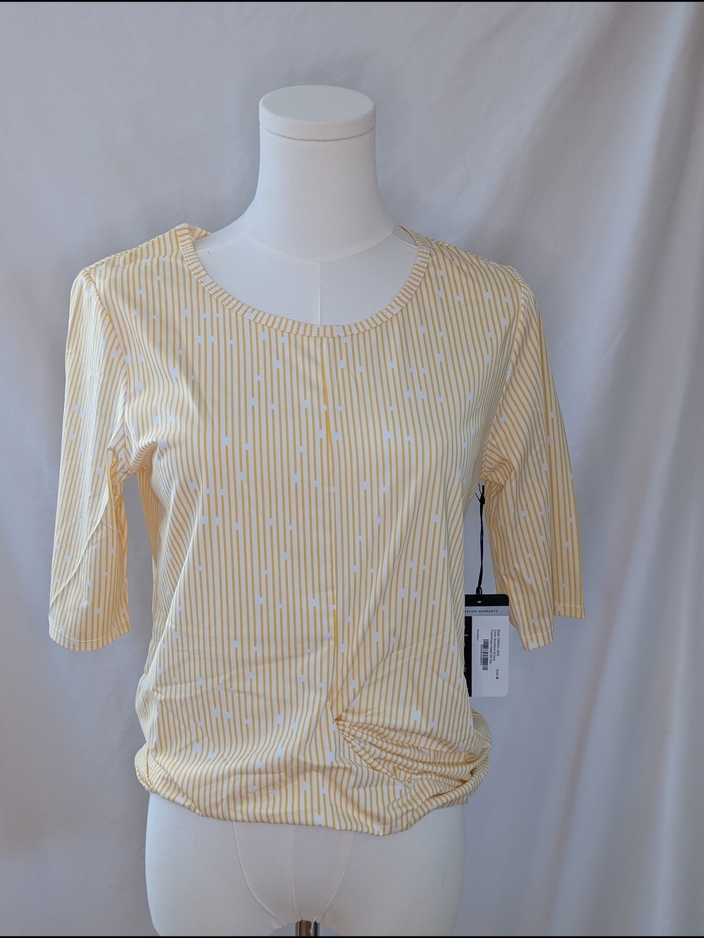 Tail Shirt Womens Medium Yellow White Stripes Camille Curved Front Hem Drape NWT
